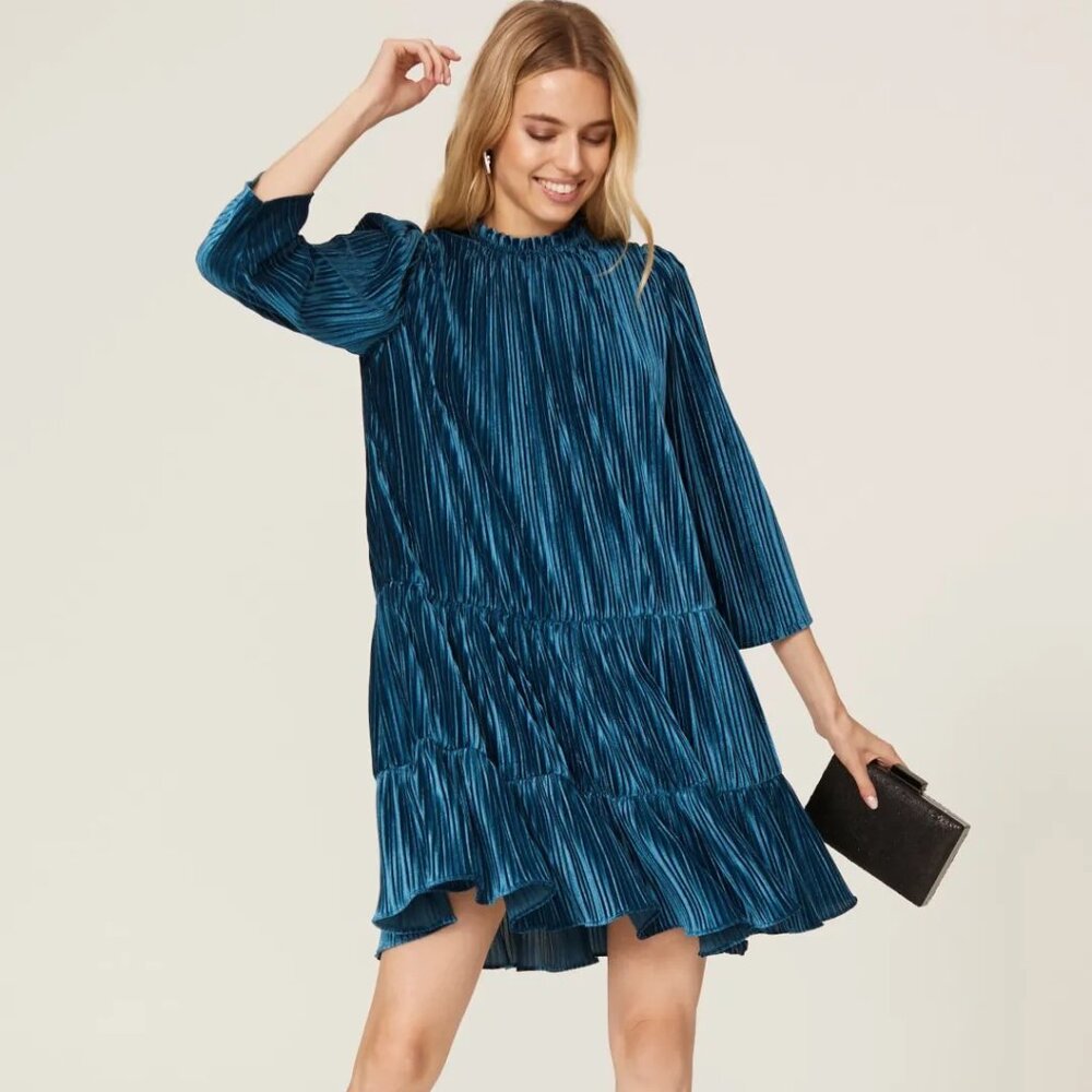 NWT Shoshanna Westbrook Velvet Dress in Teal Blue
